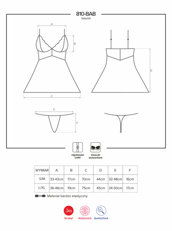 Bielizna 810 BAB 2 babydoll i stringi biała  S/M