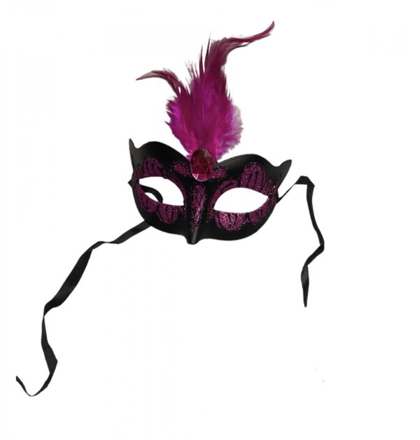 Maska Venetian Mask Purple with Purple Stone and Feather