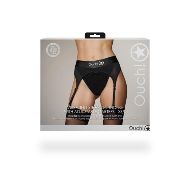 Vibrating Strap on Thong with Adjustable Garters   XS/S