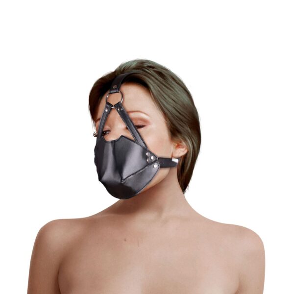 Head Harness with Mouth Cover and Breathable Ball Gag   Black