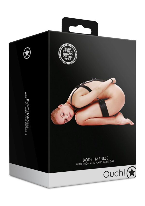 Body Harness with Thigh and Hand Cuffs   Black
