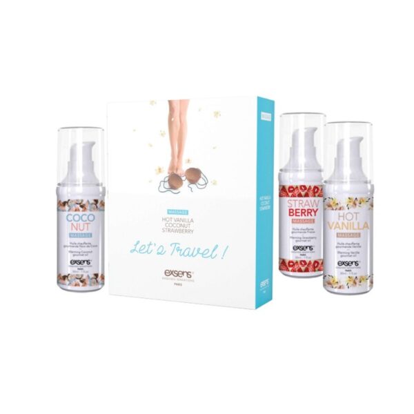 LETS TRAVEL! Warming gourmet massage  oils (Strawberry, Hot Vanilla, Coconut) 3 x 30ml