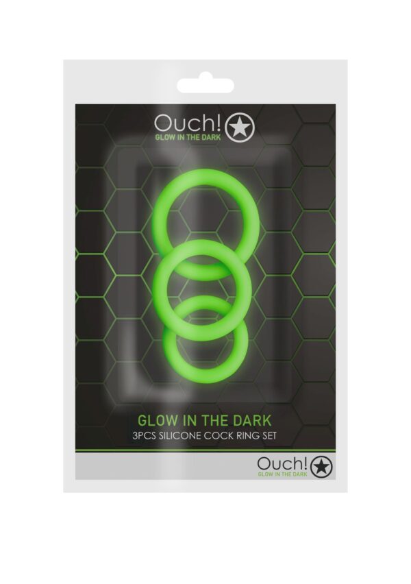 3 pcs Cock Ring Set   Glow in the Dark   Neon Green
