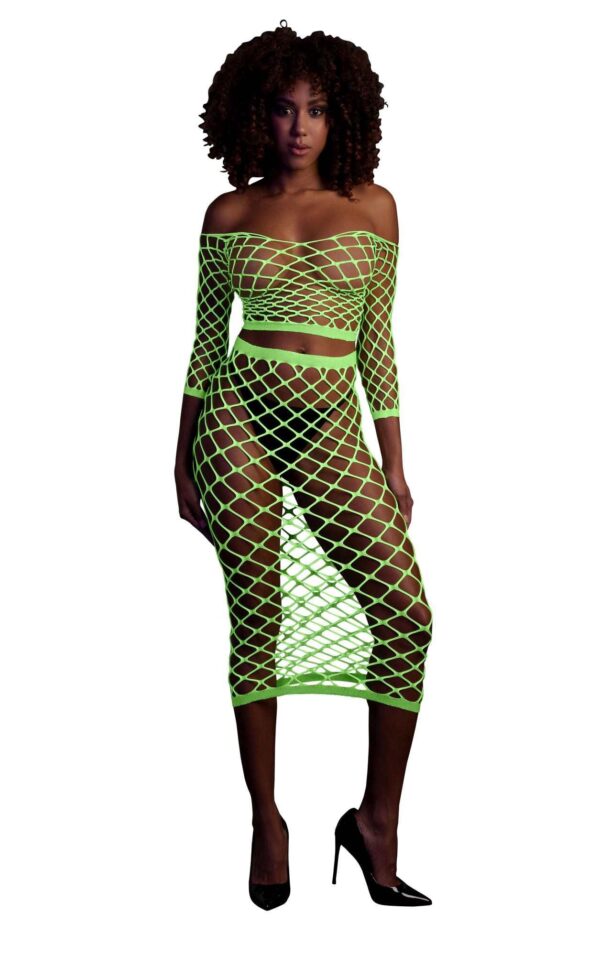 Long Sleeve Crop Top and Long Skirt   Green   XS/XL