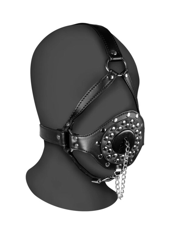 Open Mouth Gag Head Harness with Plug Stopper   Black