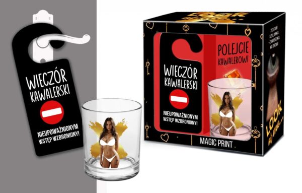 LOOK AT ME   Zestaw szklanka whisky z zawieszką na drzwi   Wieczór kawalerski, nieupoważnionym wstęp wzbroniony