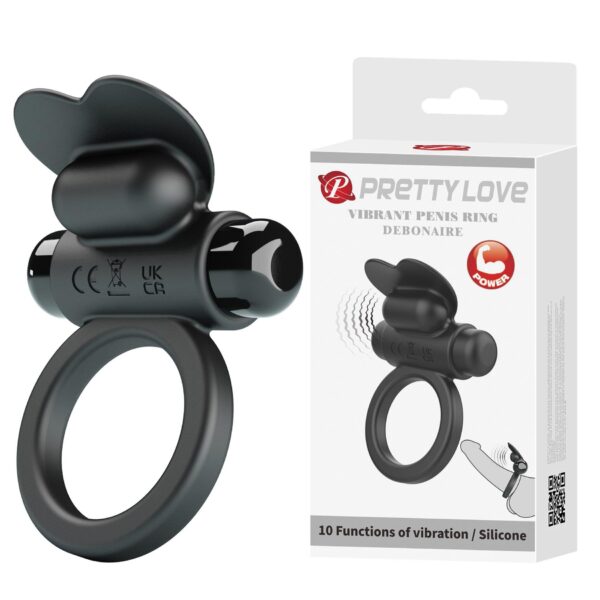 PRETTY LOVE   VIBRANT PENIS RING DEBONAIRE Black, 10 vibration functions
