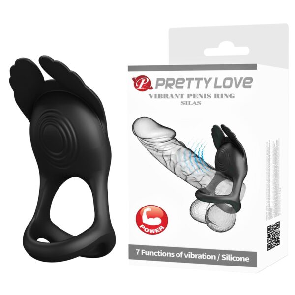 PRETTY LOVE   VIBRANT PENIS RING SILAS Black, 7 vibration functions