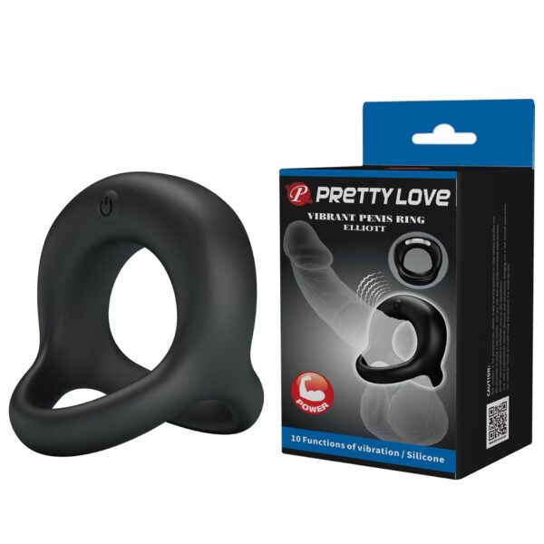 PRETTY LOVE   VIBRANT PENIS RING ELLIOTT Black, 10 vibration functions