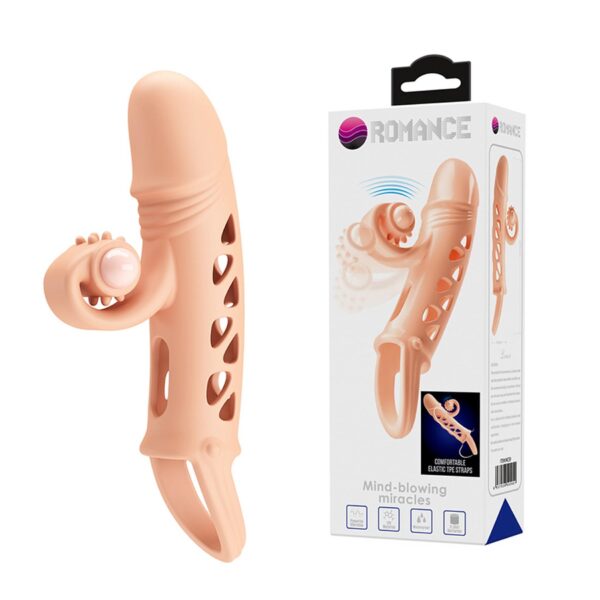 ROMANCE   Penis sleeve,  TPE material,vibration, battery LR41*3, Flesh
