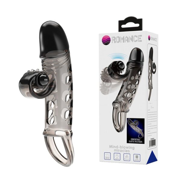 ROMANCE   Penis sleeve,  TPE material,vibration, battery LR41*3, Black