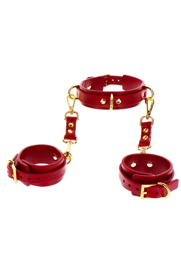 D Ring Collar and Wrist Cuffs Red
