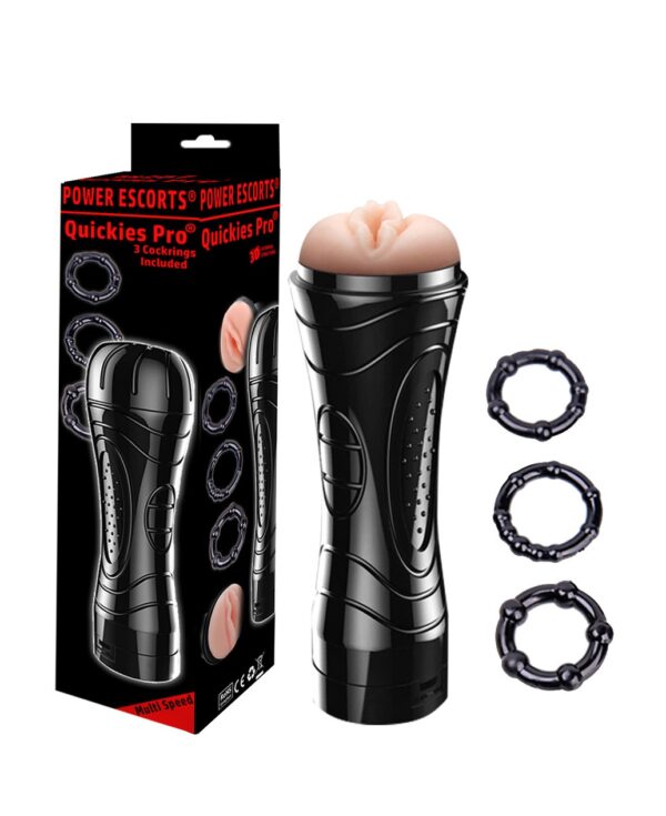 Quickes Pro   Vibrating masturbator + 3 pack cockring