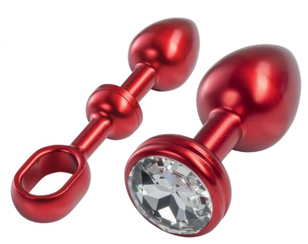 MALESATION Alu Plug with handle & crystal small, red