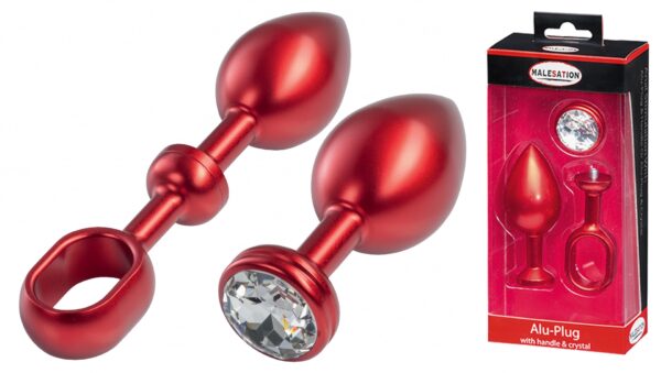 MALESATION Alu Plug with handle & crystal large, red