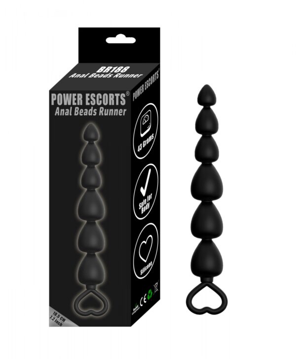 Plug Power Escorts   Anal Beads Runner   Silicone Black
