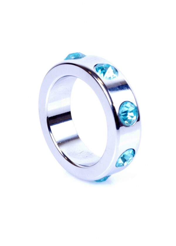 Pierścień Metal Cock Ring with Light Blue Diamonds Medium