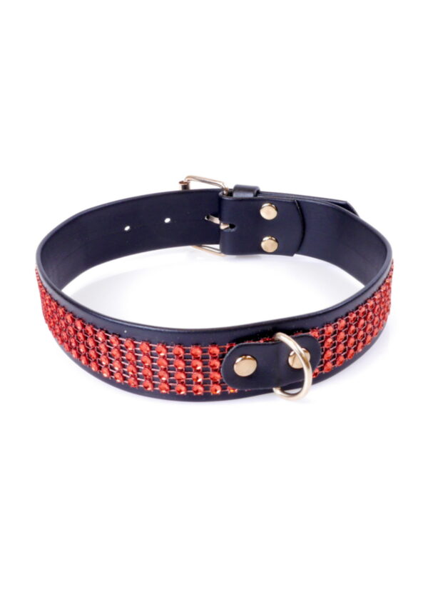 Fetish B   Series Collar with crystals 3 cm Red Line