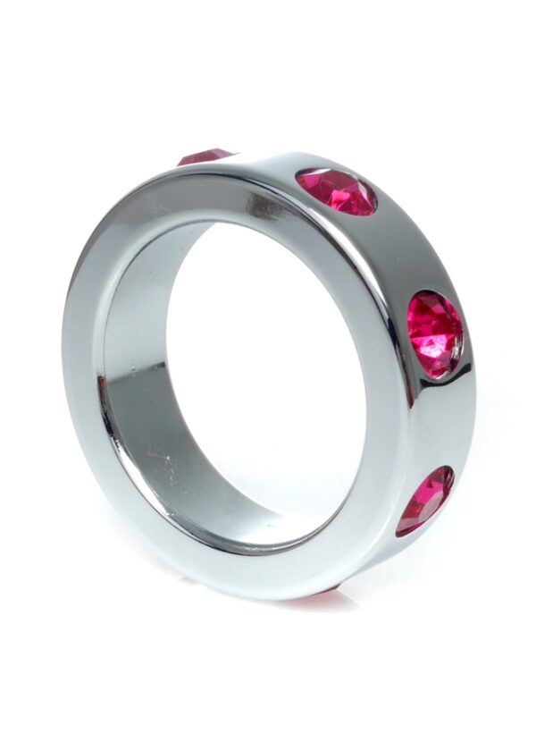 Pierścień Metal Cock Ring with Pink Diamonds Medium