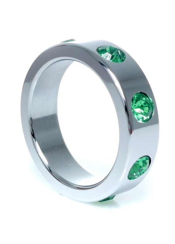 Pierścień Metal Cock Ring with Green Diamonds Large
