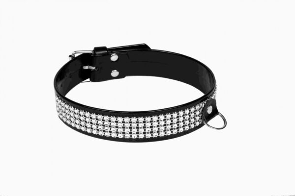 Wiązania WHIPS lakier, obroża damska z kryształkami, czarna, 3cm