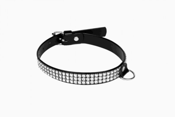 Wiązania WHIPS lakier, obroża damska z kryształkami, czarna, 2cm