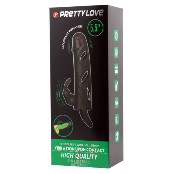 PRETTY LOVE   PENIS SLEEVE WITH BALL STRAP vibration BLACK - obrazek 10