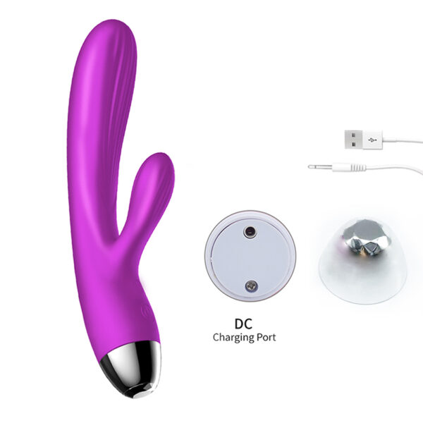 Wibrator Silicone Vibrator and Pulsator Purple USB 7+7 Function / Heating - obrazek 10