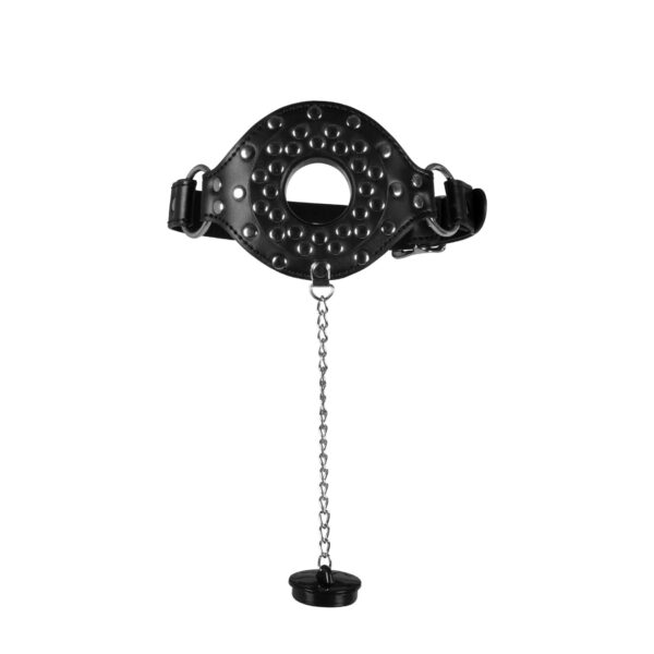 Open Mouth Gag with Plug Stopper   Black - obrazek 10