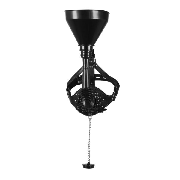 Open Mouth Gag Head Harness with Funnel   Black - obrazek 10