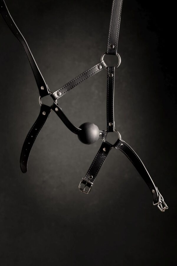 Head Harness with Solid Ball Gag   Black - obrazek 11