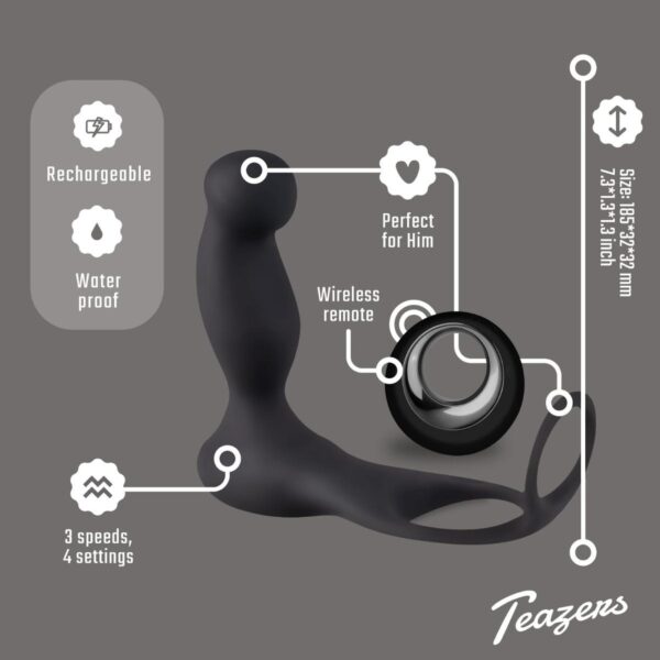 Teazers Cock & Ball Ring Prostate Vibrator with Remote Control - obrazek 15