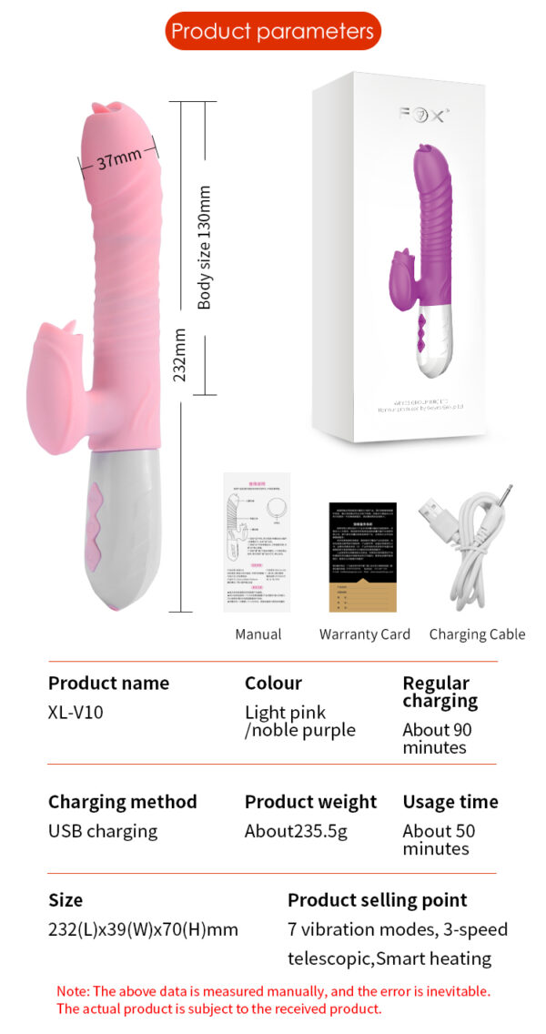 Wibrator Silicone Vibrator USB 7 Function and Thrusting Function / Heating, pink - obrazek 17