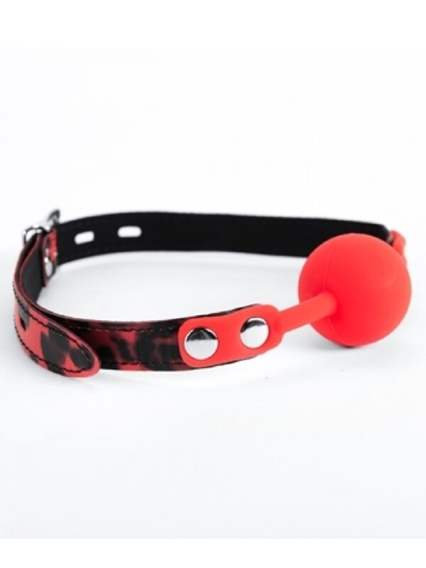 Red Silicone Ball Gag Leopard - obrazek 2