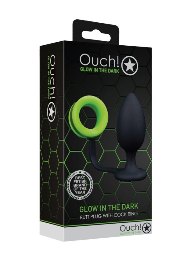 Butt Plug with Cock Ring   GitD   Neon Green/Black - obrazek 2