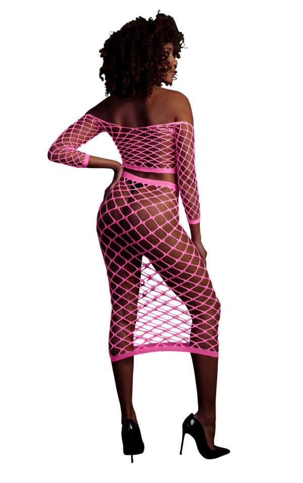 Long Sleeve Crop Top and Long Skirt   Pink   XS/XL - obrazek 2