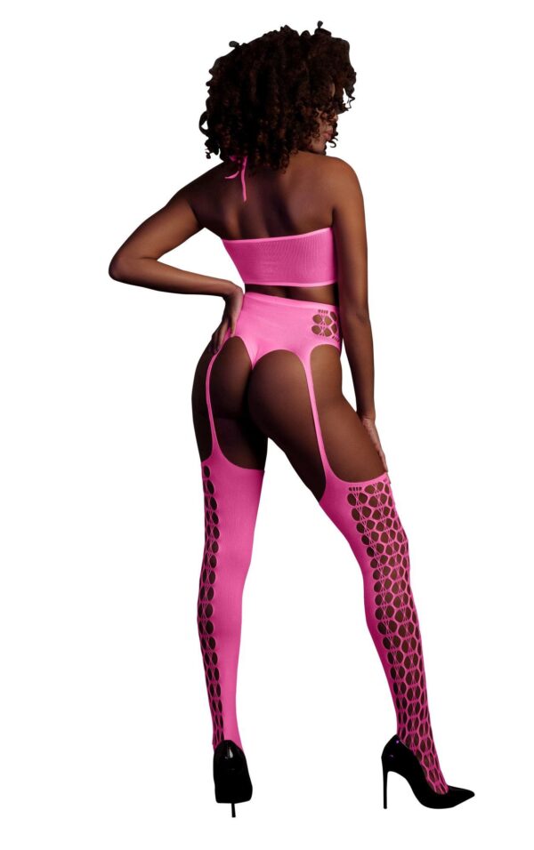 Two Piece with Crop Top and Stockings   Pink   XS/XL - obrazek 2