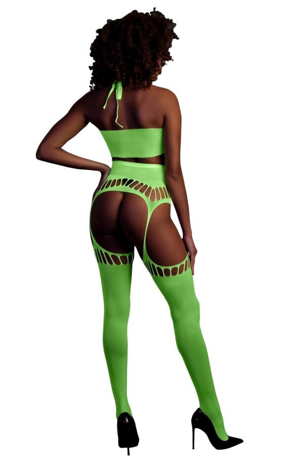 Two Piece with Crop Top and Stockings   Green   XS/XL - obrazek 2