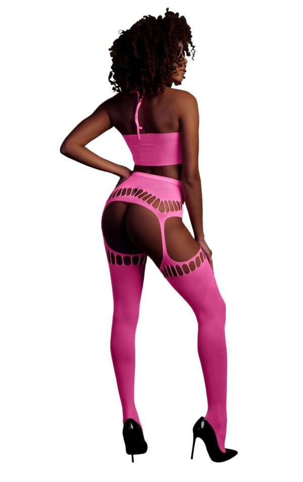 Two Piece with Crop Top and Stockings   Pink   XS/XL - obrazek 2