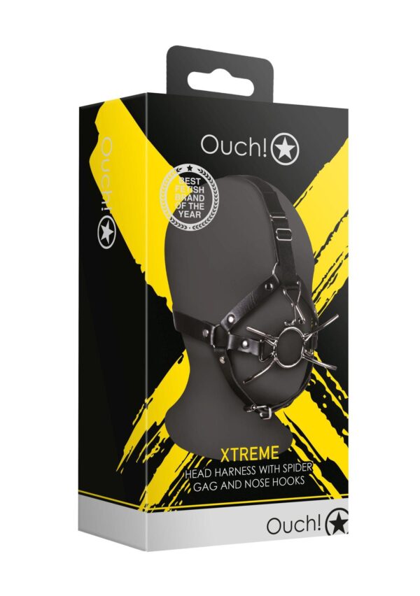 Head Harness with Spider Gag and Nose Hooks   Black - obrazek 2