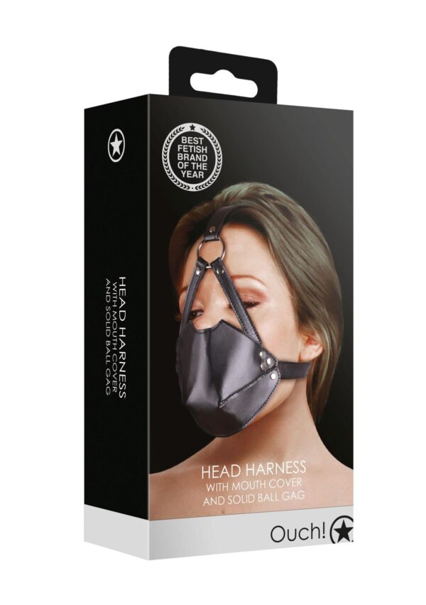 Head Harness with Mouth Cover and Breathable Ball Gag   Black - obrazek 2