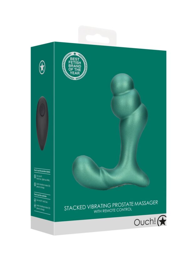 Stacked Vibrating Prostate Massager with Remote Control   Metallic Green - obrazek 2