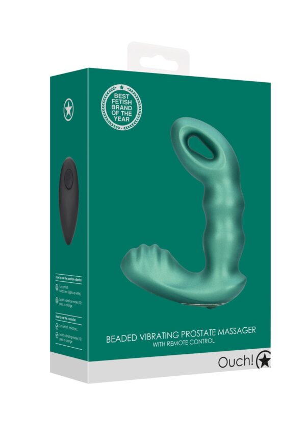 Beaded Vibrating Prostate Massager with Remote Control   Metallic Green - obrazek 2
