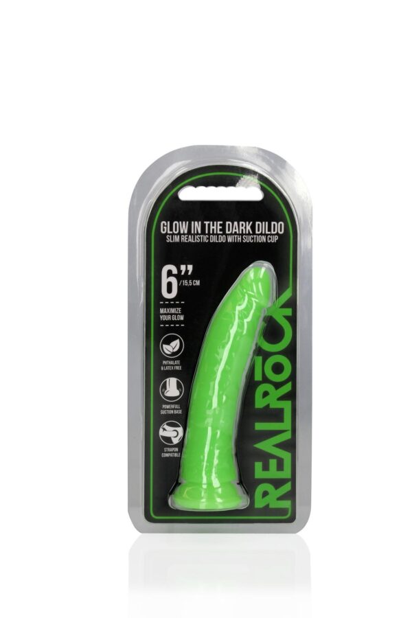 Slim Realistic Dildo with Suction Cup   Glow in the Dark   6 / 15,5 cm - obrazek 2