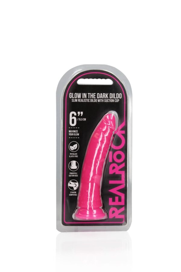 Slim Realistic Dildo with Suction Cup   Glow in the Dark   6 / 15,5 cm - obrazek 2