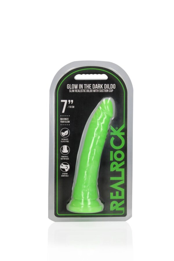Slim Realistic Dildo with Suction Cup   Glow in the Dark   7 / 18 cm - obrazek 2