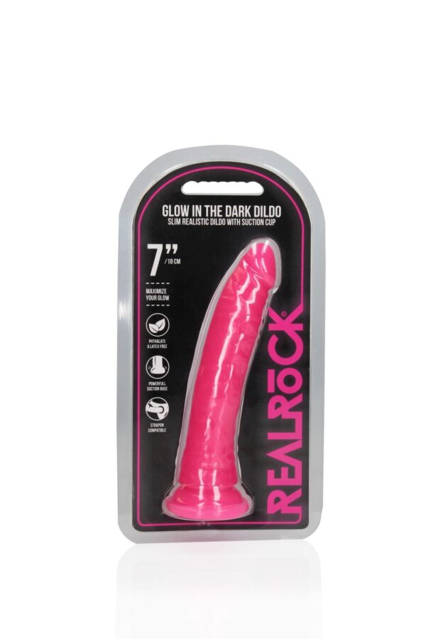 Slim Realistic Dildo with Suction Cup   Glow in the Dark   7 / 18 cm - obrazek 2