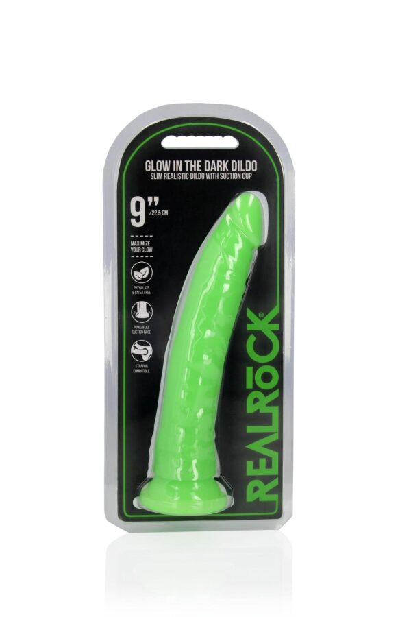Slim Realistic Dildo with Suction Cup   Glow in the Dark   9 / 22,5 cm - obrazek 2