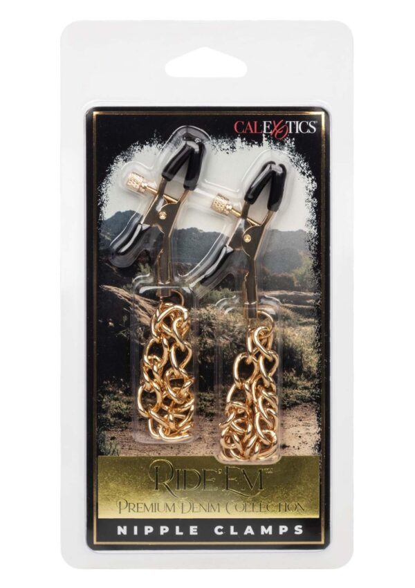 Ride Em Denim Nipple Clamps Gold - obrazek 2