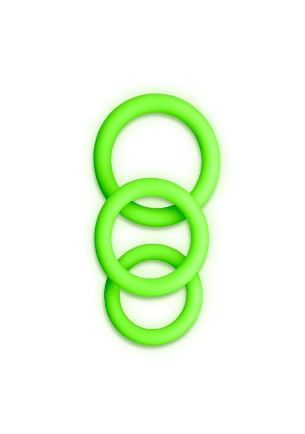 3 pcs Cock Ring Set   Glow in the Dark   Neon Green - obrazek 2